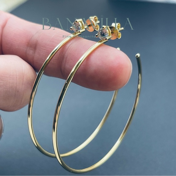 S925 with 14K Gold Plating Large Hoop Earrings 4mm Moissanite 0.6ctw - Picture 2 of 8